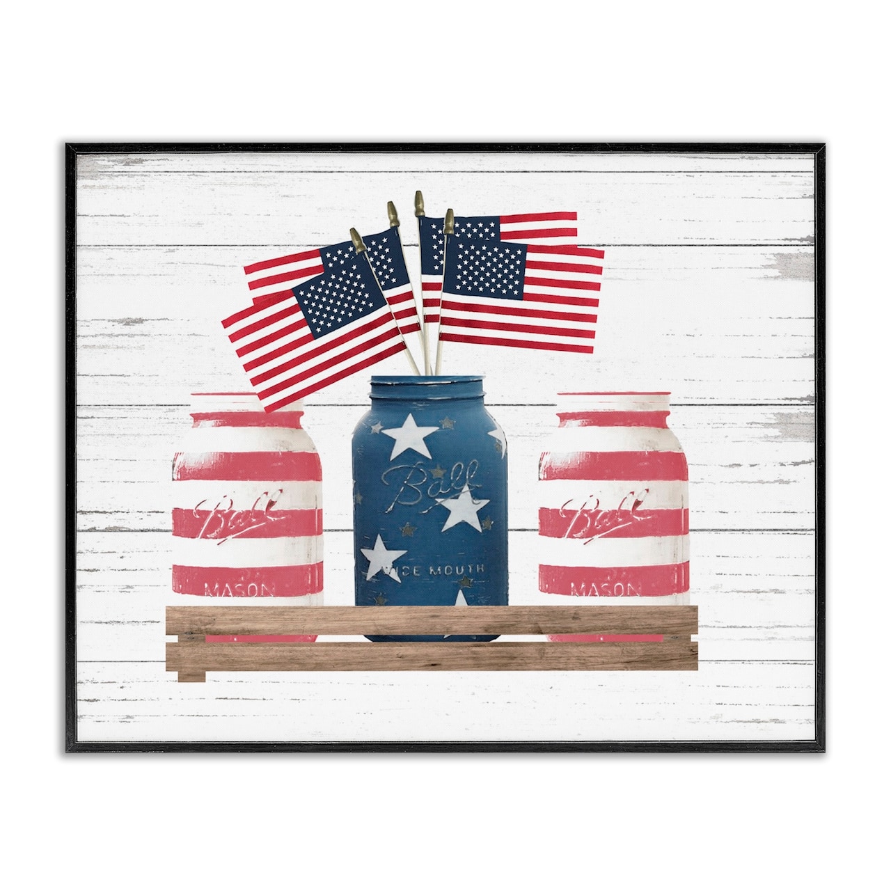 Stupell Industries Rustic Patriotic Jars American Pride Flag Design Framed Giclee Art
